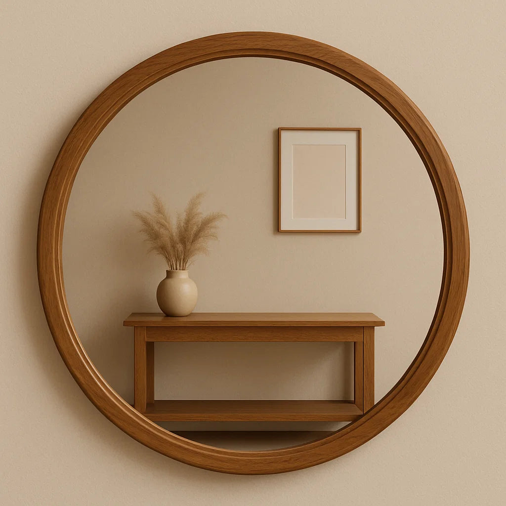 Round Mirror with Bamboo Frame
