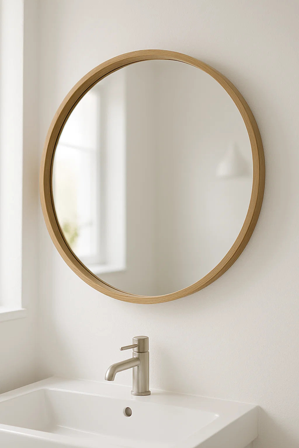 Round Mirror with Bamboo Frame