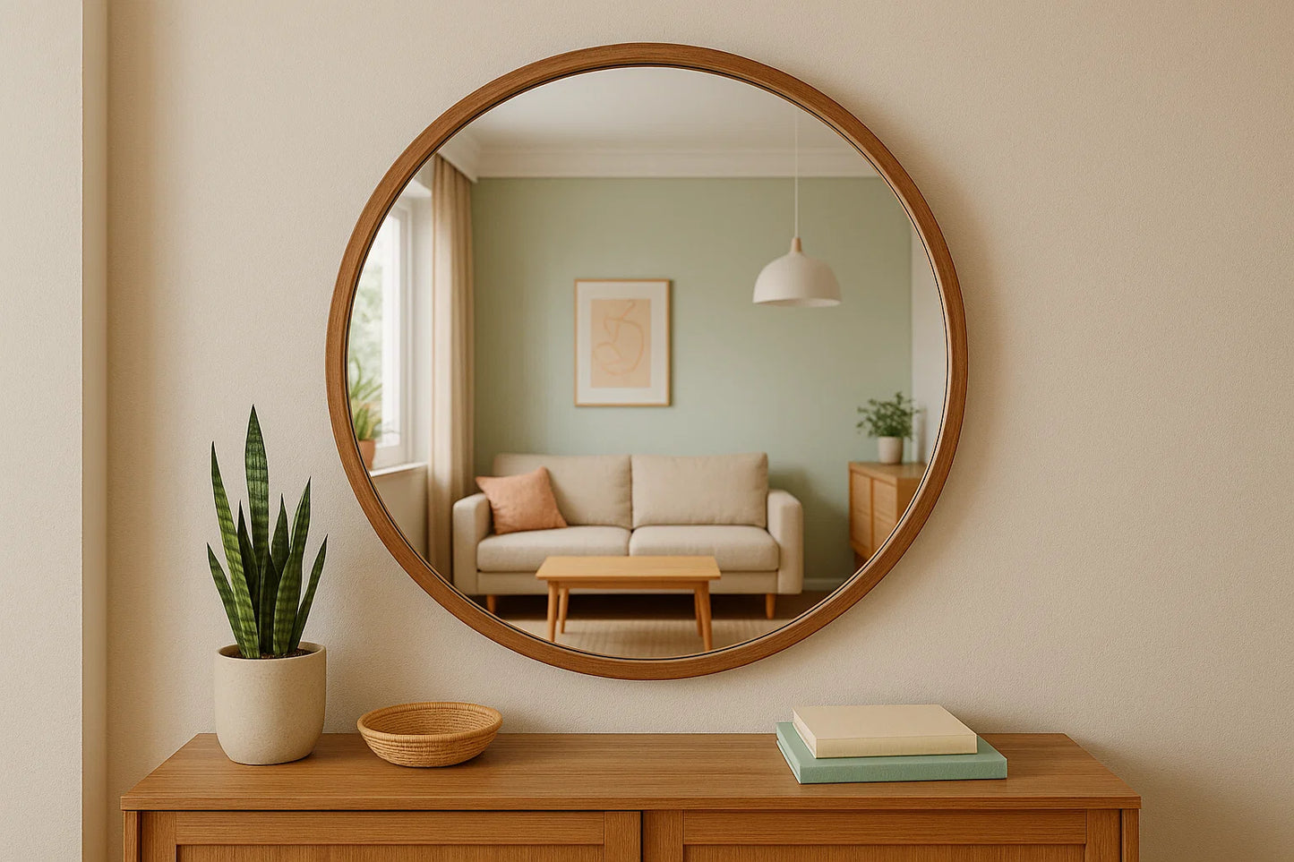 Round Mirror with Bamboo Frame