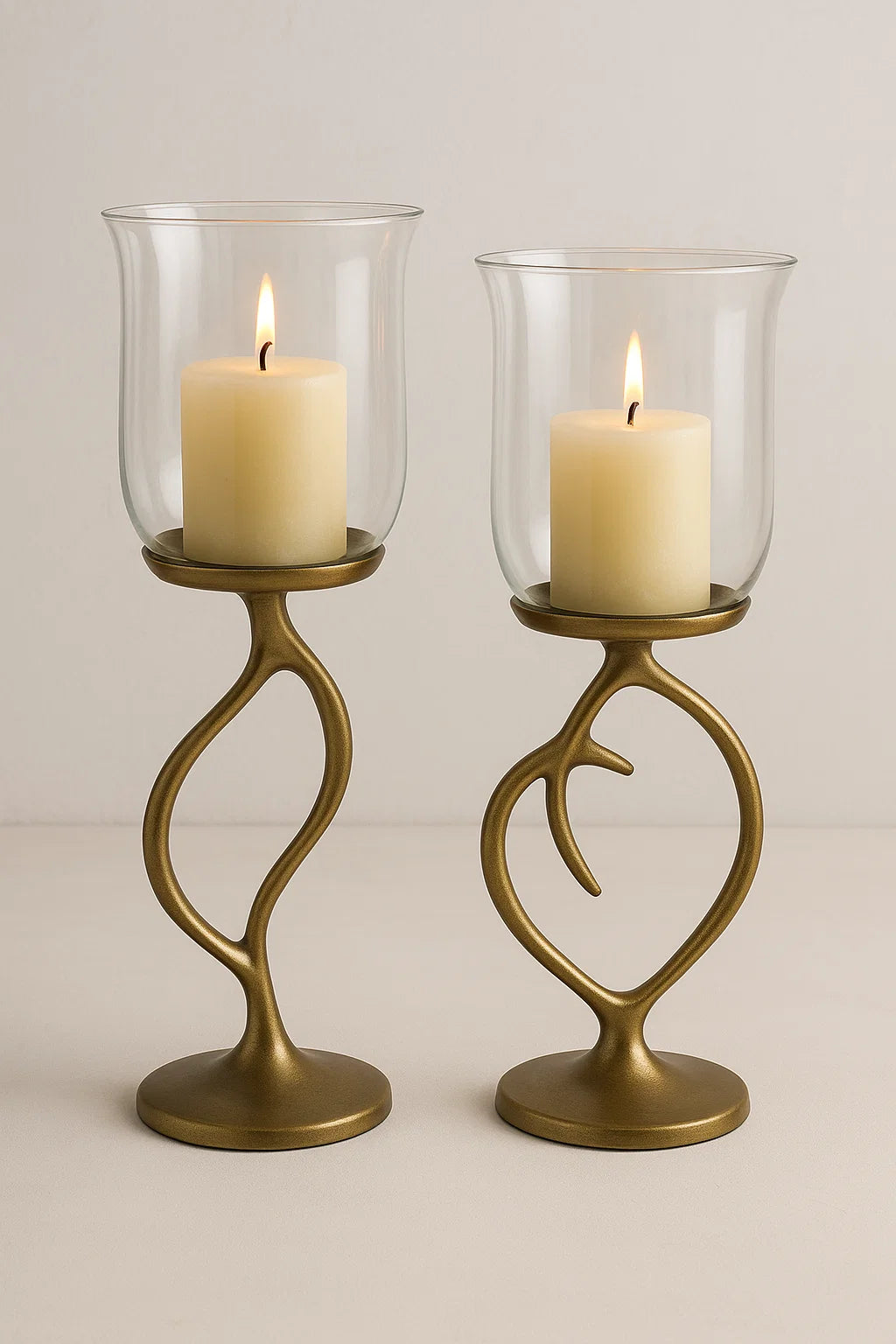Amber Glass Candle Holders (2 pcs)